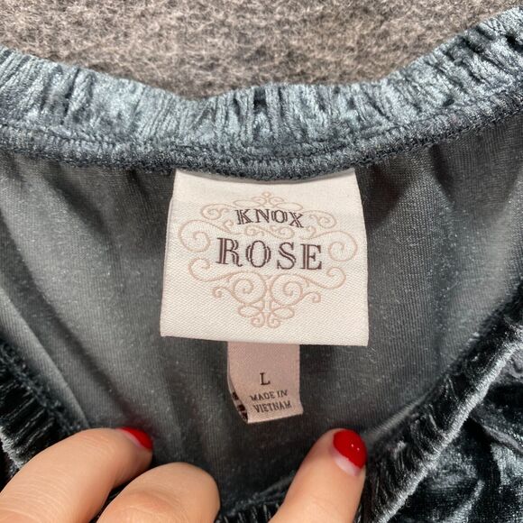 Knox Rose Blouse Women L Large Gray Short Sleeve Round Neck Velvet Pullover - Picture 5 of 9